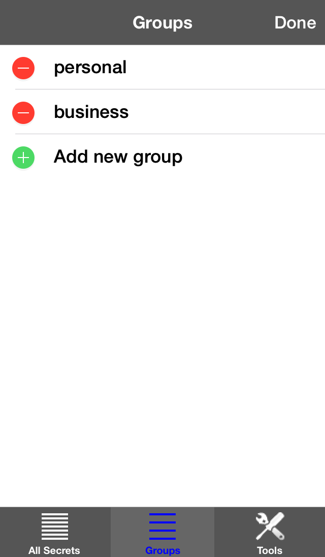 groups screen for The Vault