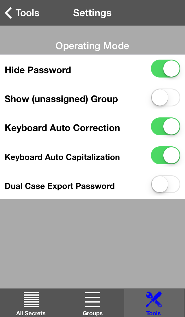Settings screen